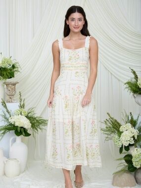 Floral Drop Waist Sleeveless Midi Dress